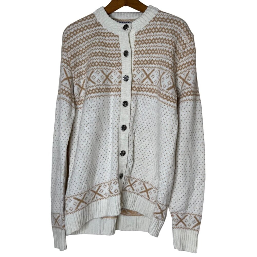 Vintage Amana Fair Isle Cardigan Sweater M/L 100% Orlon Acrylic Made in USA